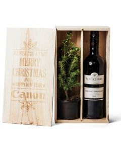 Árbol de Navidad natural y vino en caja personalizable
