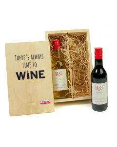 Caja madera con 2 botellas vino de 200 ml personalizada