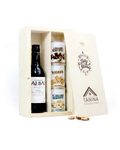 Caja madera Navidad Vino y aperitivos
