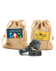 Carbón dulce de Reyes en bolsita de yute tarjetita