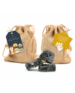 Carbón dulce de Reyes en bolsita de yute tarjetita