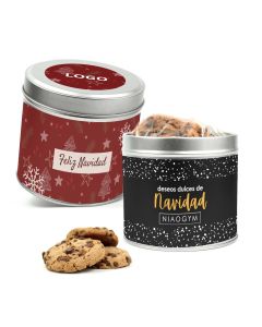 Lata con galletas chips chocolate para Navidad