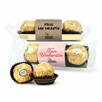 3 Bombones Ferrero Rocher® en Cajita con Etiqueta Personalizada para San Valentín