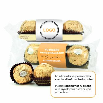 3 Bombones Ferrero Rocher® en Cajita con Etiqueta Personalizada para San Valentín