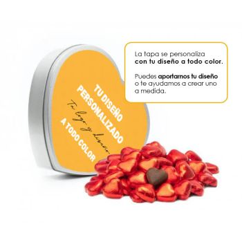 Bombones corazón de chocolate en lata personalizada San Valentín
