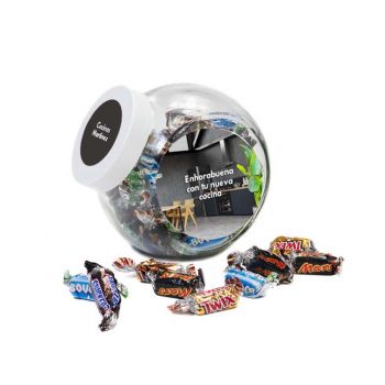 Bote caramelera cristal con mini chocolatinas