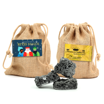 Carbón dulce de Reyes en bolsita de yute tarjetita