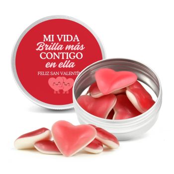 Chuches Corazones de Goma en Latita de Aluminio Personalizada para San Valentín
