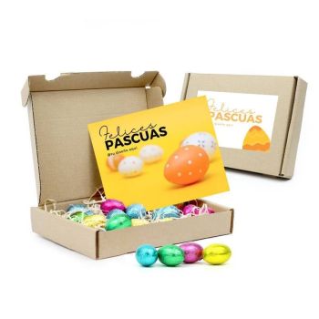 Huevos chocolate Pascua cajita kraft postal