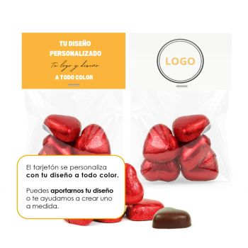 Corazones de Chocolate en Bolsita Personalizada para San Valentín