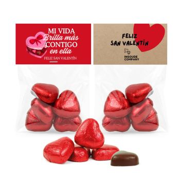 Corazones de Chocolate en Bolsita Personalizada para San Valentín