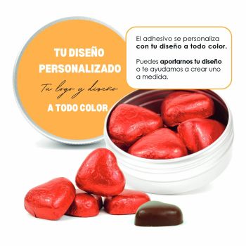 Corazones de Chocolate en Latita Metálica Personalizada para San Valentín