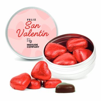 Corazones de Chocolate en Latita Metálica Personalizada para San Valentín
