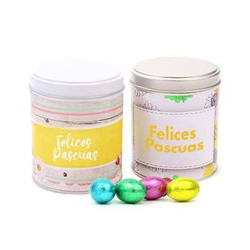 Mini huevos Pascua en latita personalizada
