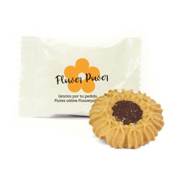 Galleta con logo flor de chocolate