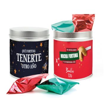Galletas navideñas de la fortuna (2 uds) en lata personalizada