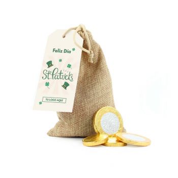 Monedas de chocolate en saquito yute San Patricio