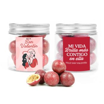 Perlas de chocolate en bote personalizado para San Valentín