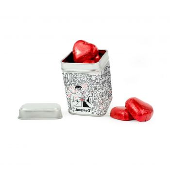 San Valentín - Latita cuadrada con corazones chocolate