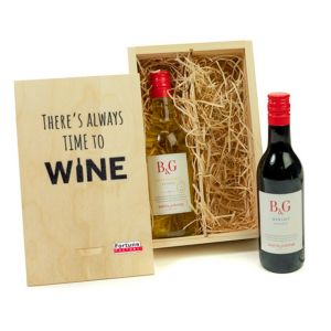 Caja madera con 2 botellas vino de 200 ml personalizada