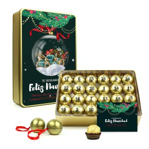 Calendario de adviento rellenable personalizado en caja metálica