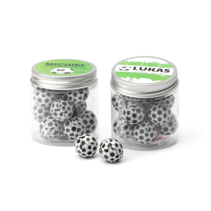 Chocolates de fútbol en botecito para comunión