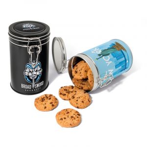 Cookies en lata con logo de empresa