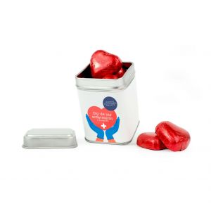 Corazones de chocolate en latita - Día Enfermería