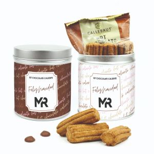 Kit de chocolate caliente con churros en bote personalizado