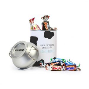 Mini chocolatinas en lechera hucha de metal