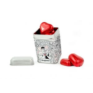 San Valentín - Latita cuadrada con corazones chocolate